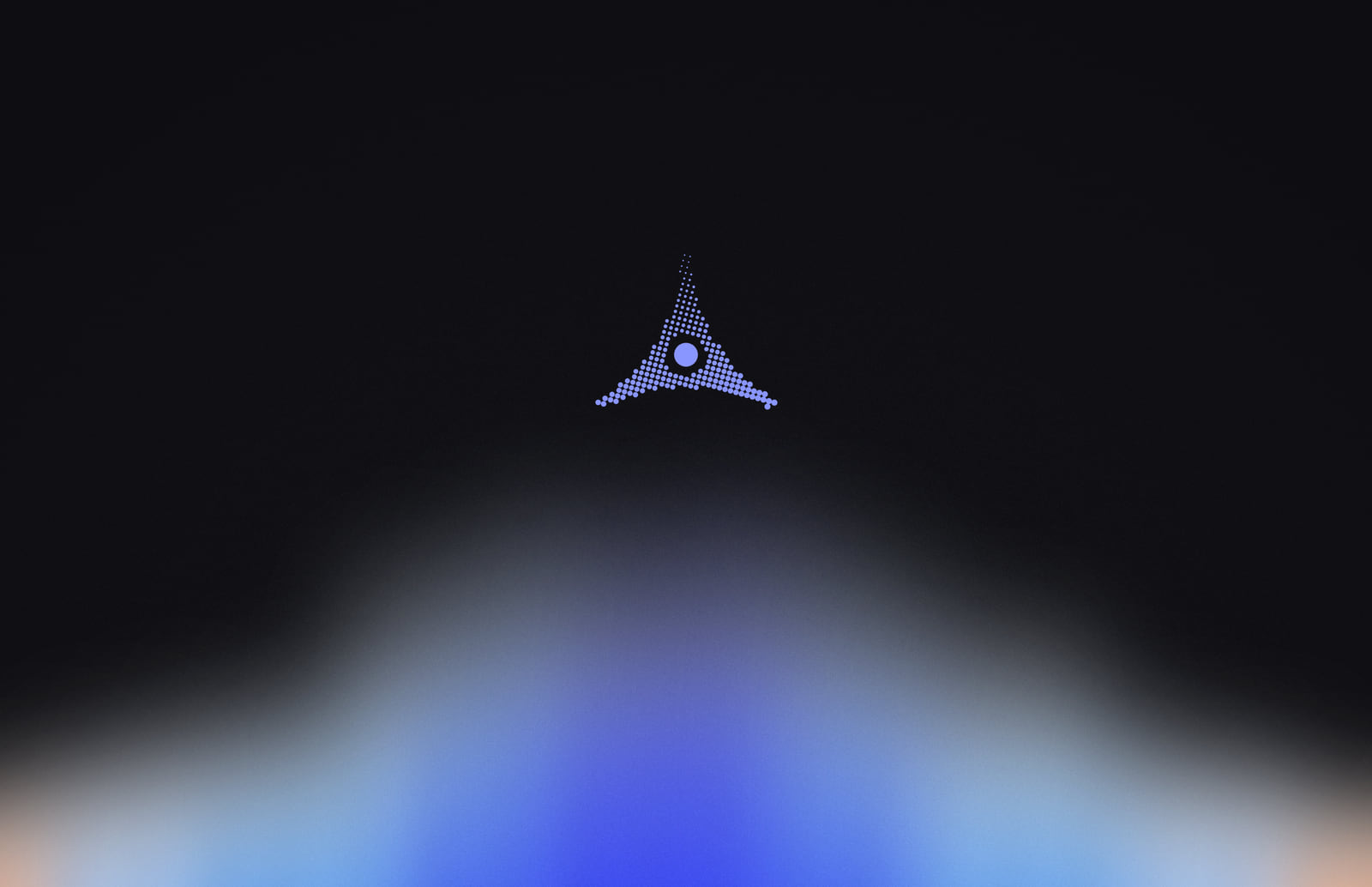 The Aurora wallpaper in dark: a cobalt light glowing up from the bottom of a near-black screen, the Althar mark above it in dots.